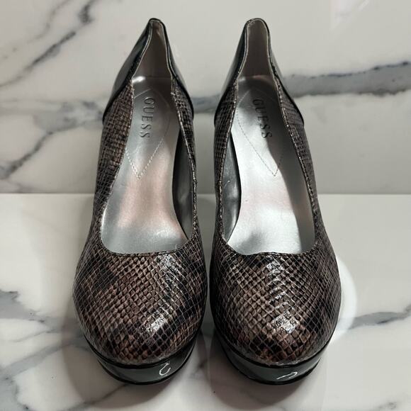 Guess Women's Black Brown Reptile Platform Pumps Andrea Heels Sz 8 Date Night - Picture 2 of 7
